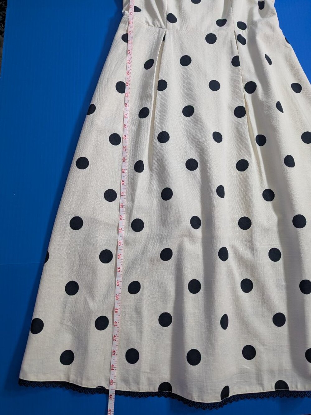 A New Day Lace Trim Cream Polka Dots Midi Dress Size S - Picture 7 of 12